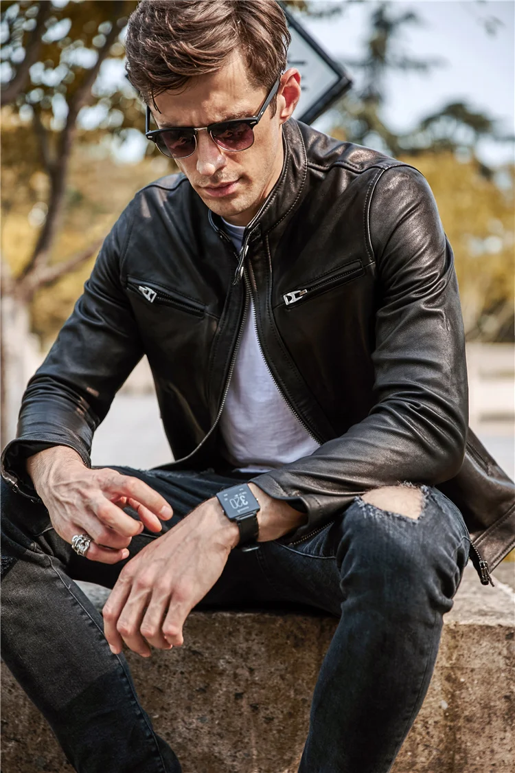 

Free shipping.Sales quality vintage goathide leather men jackets,men's genuine leather jacket,classic motorcycle biker.casual