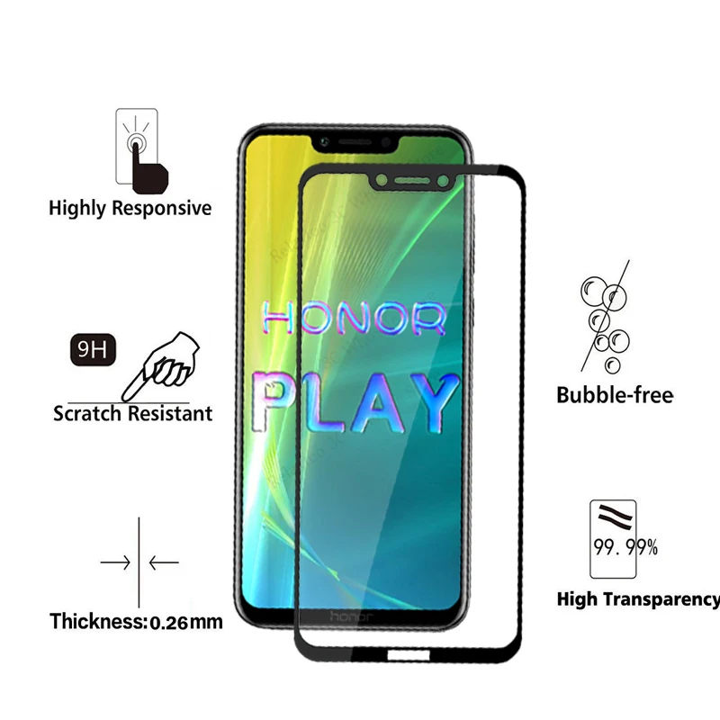 Полное покрытие из закаленного стекла для huawei honor play, защитная пленка для экрана мобильного телефона для honor play, защитная пленка glas COR-L29