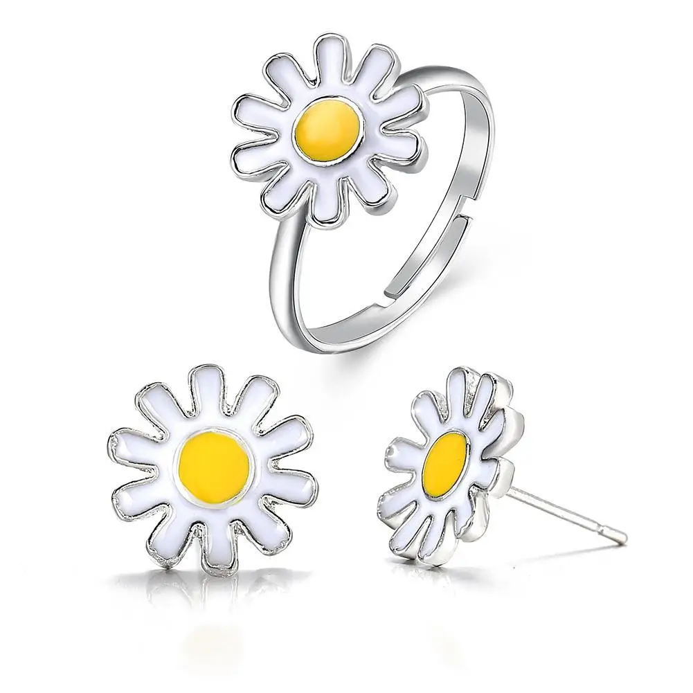 3 шт./компл. Мода маленькая bellis perennis открытие кольцо ожерелье серьги набор |