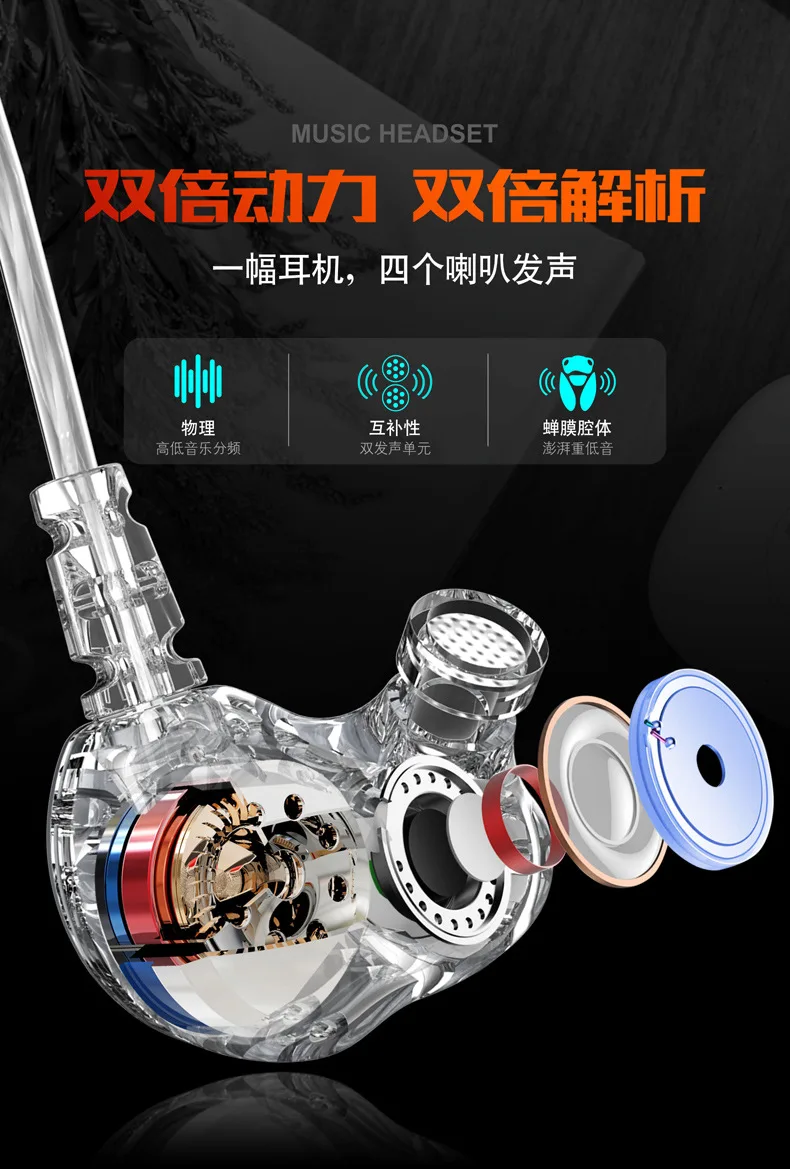 Наушники двойной блок драйвер спортивные наушники-вкладыши 3 5 мм HiFi бас