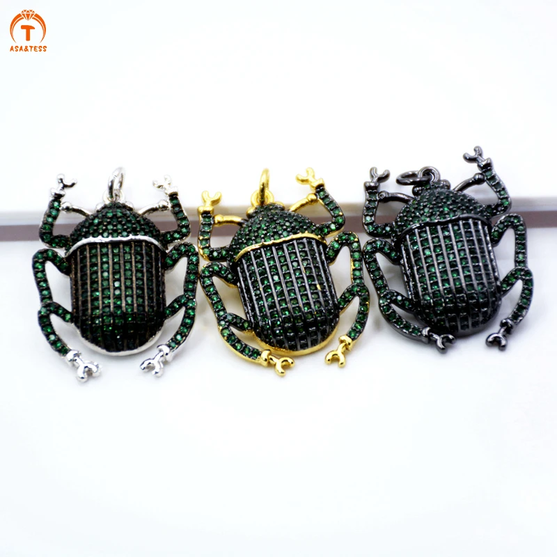 Gold Black Silver Color beetle pendant Micro Pave CZ Colorful Cubic Zirconia Insect charms bug jewelry for necklace making | Украшения и