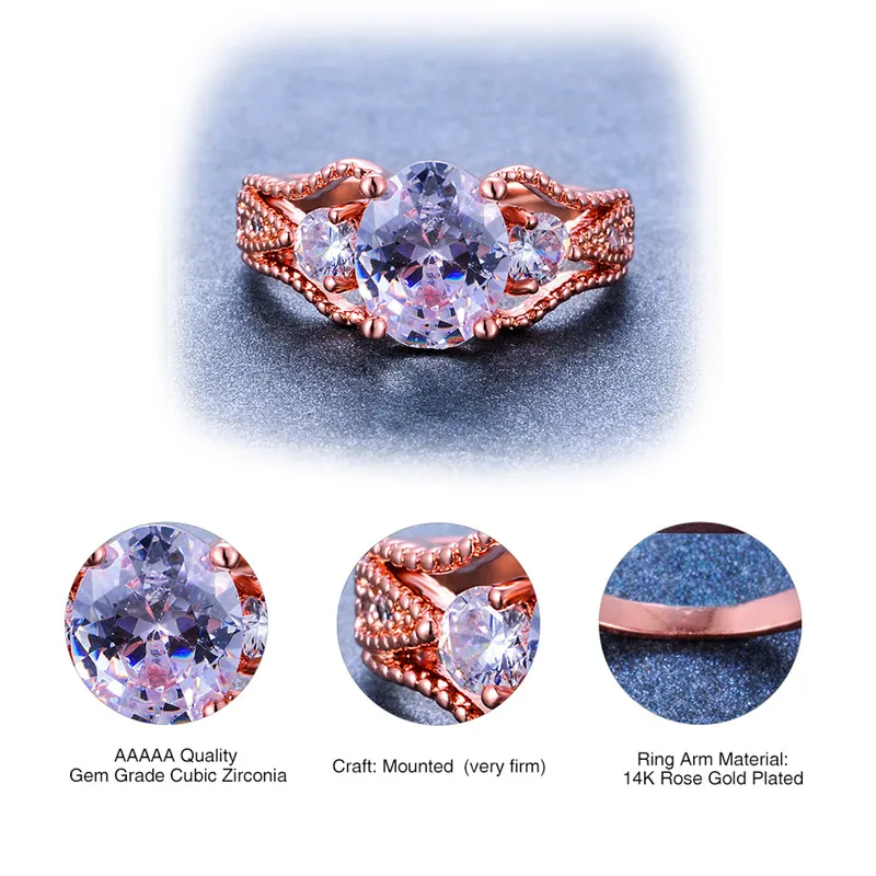 Cute Female Round Solitaire Ring Fashion Crystal Rose Gold Zircon Stone Vintage Wedding Bands Promise Women Engagement | Украшения и