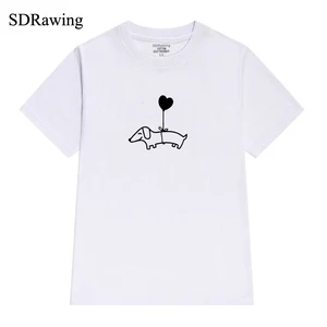 Футболка женская хлопковая с рисунком таксы, хипстерская Tumblr удобный топ