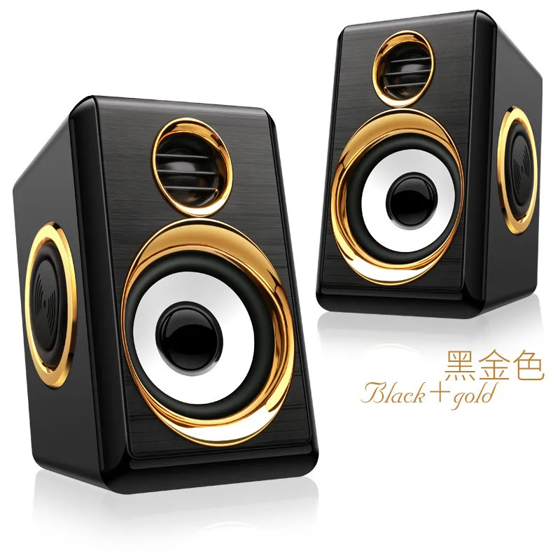Игровые колонки микрофон USB компьютер телефон сабвуфер HiFi тяжелый бас аудио ноутбук Настольный HiFi тяжелый бас объемный звук музыка - Цвет: Золотой
