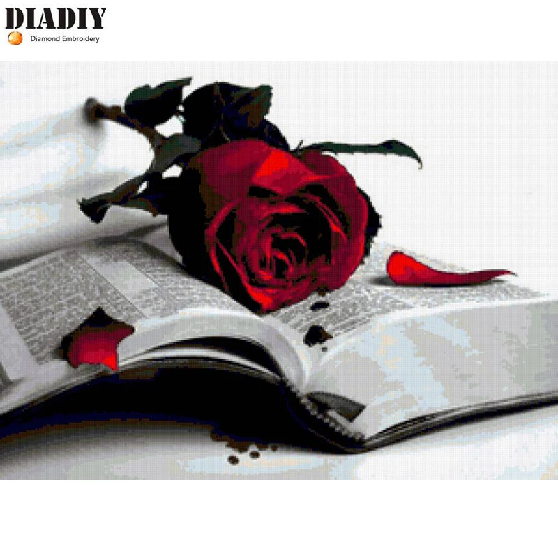 DIADIY полный квадратный алмаз 5D DIY Алмазная картина фото на заказ &quotРозы и книги&quot