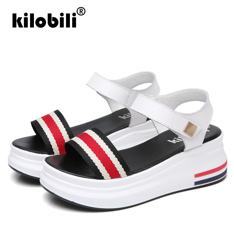 Kilobili/2019 Летние кожаные женские сандалии гладиаторы обувь на платформе