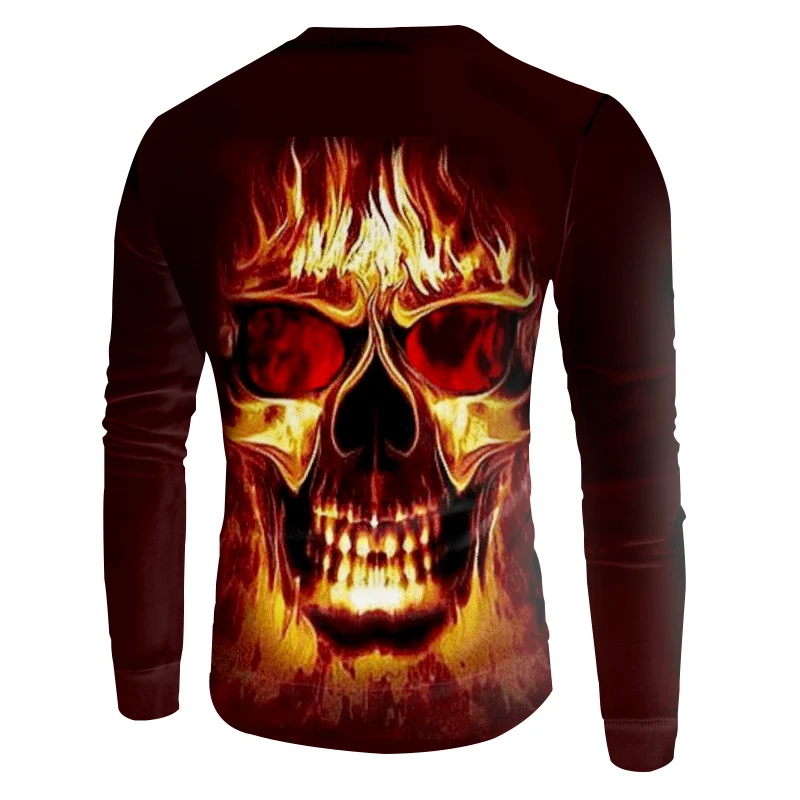 Пуловер OGKB унисекс с круглым вырезом свитшот 3D принтом пламени и черепа худи