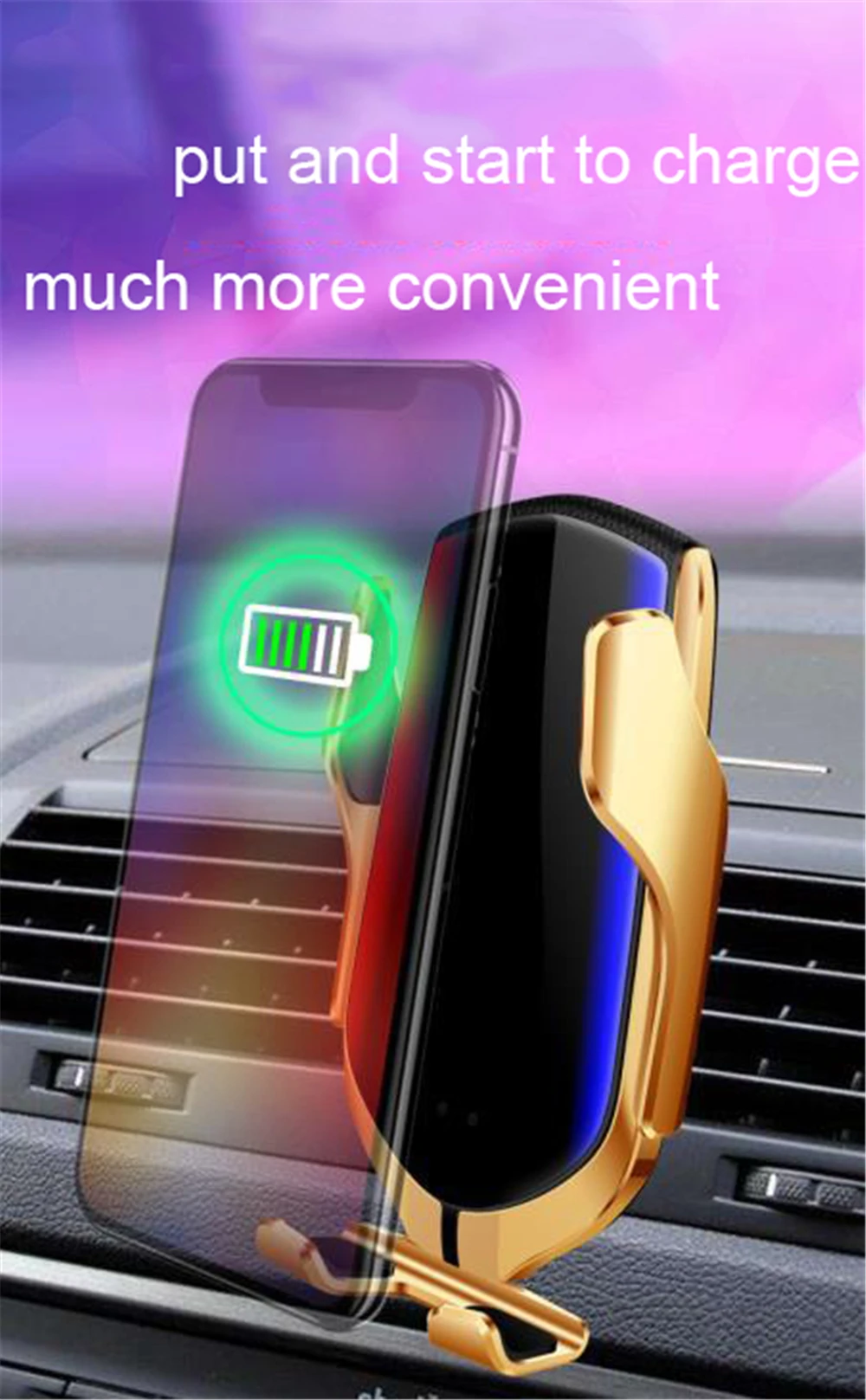 

Automatic Clamping Wireless Car Charger Mount Holder for iPhone XR/XS/XSMAX/X for Samsung S9/S9+/S8/S8+/S7 Smartphone Holder