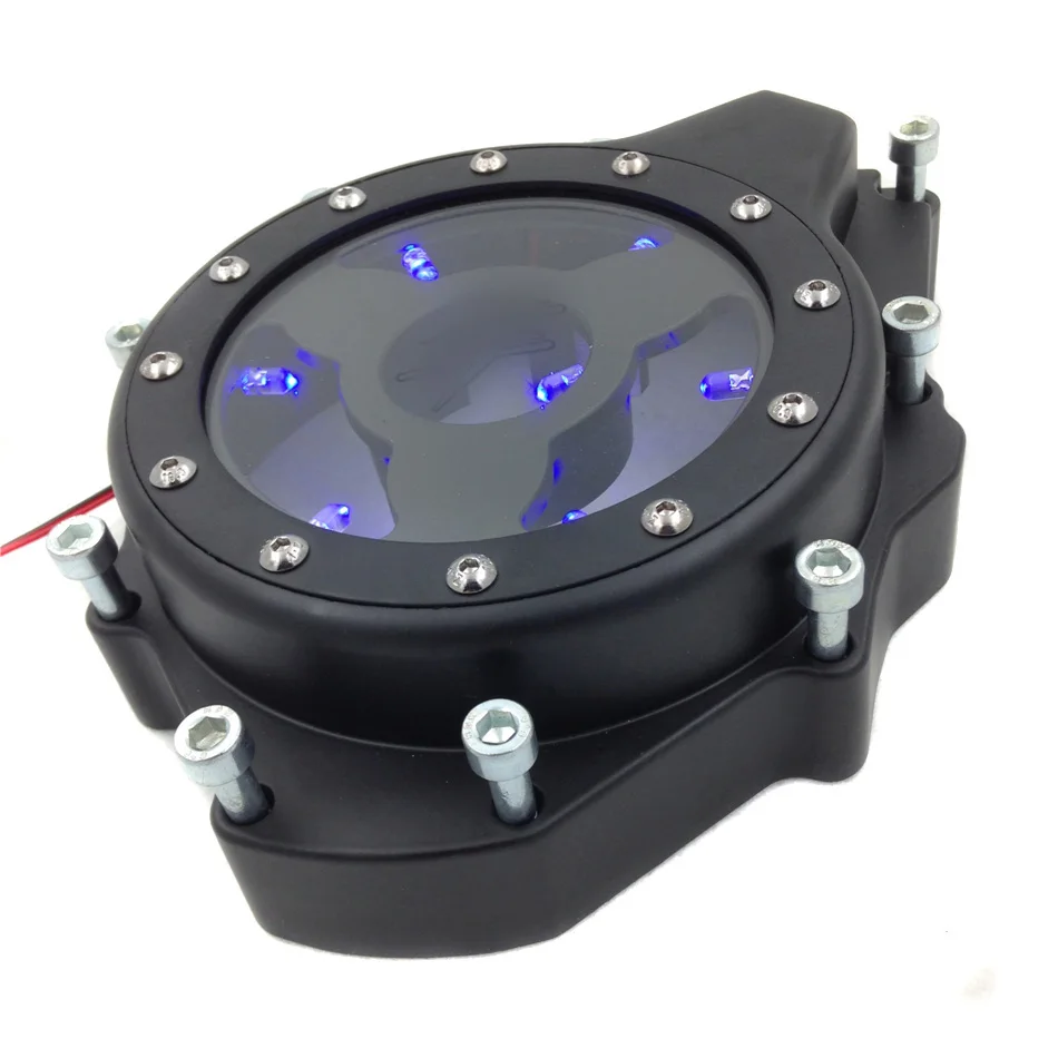 

Aftermarket free shipping Motorcycle parts Blue LED see through Engine Stator Cover fit for Suzuki GSX1300R Hayabusa 99-19 Black