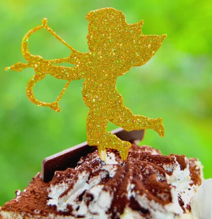 

Gold glitter Cupid engagement ring Cupcake Toppers bridal Shower wedding Bachelorette party treat food picks decoration