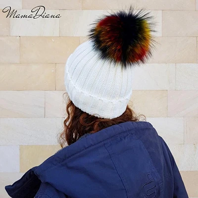 Модные новые помпоны из натурального Лисьего меха норки 15 см Skullies Beanies, шапки для женщин и девочек, зимние шапки, Детские теплые шапки Skullies Beanies