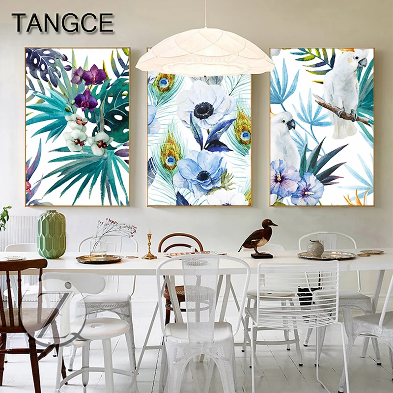 Nordic Plant Heaven Bird Canvas Painting Purple Flower Posters Prints for Living Room Romantic Wall Art Picture Affiche Salon | Дом и сад