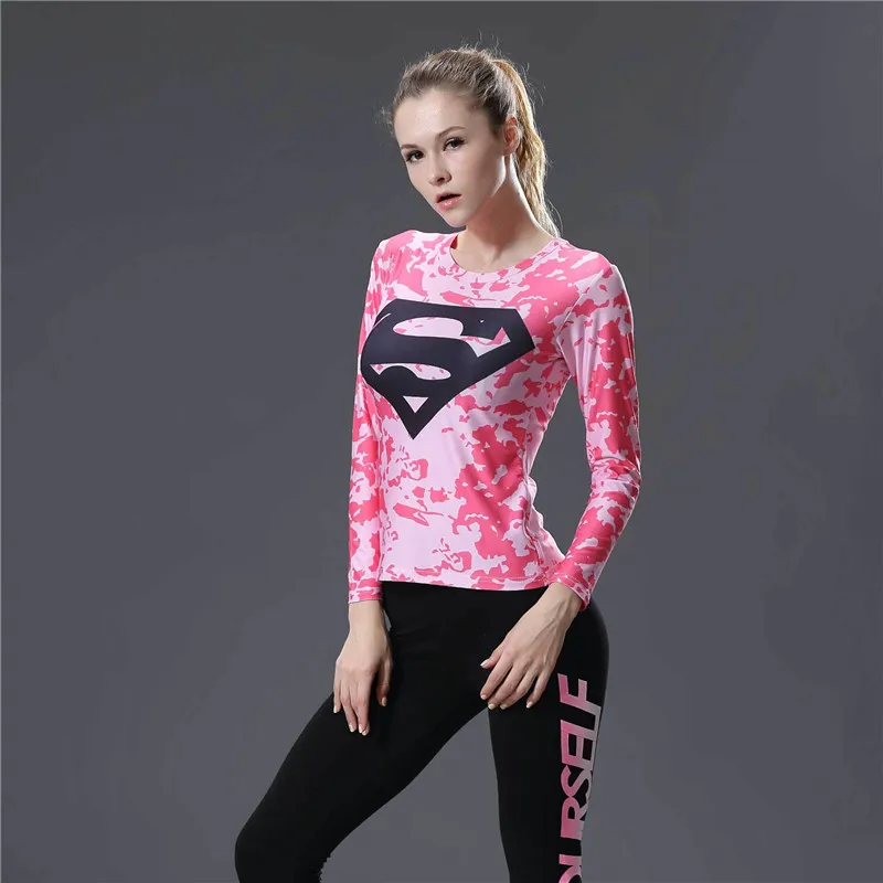 Спортивные 3D принт Капитан Америка Superman Spiderman Batman рубашки с коротким рукавом Топ для занятий йогой сексуальный спортивный Фитнес, пробежек, занятий йогой, рубашка Для женщин