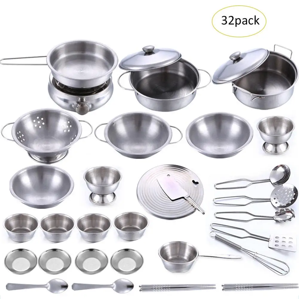 32pcs 18 шт./25 шт./32 шт./40 шт. игровые игрушки супер анти-осень из нержавеющей стали игрушки для мальчиков и девочек детский игровой дом кухонная игрушка Se - Цвет: 32pcs