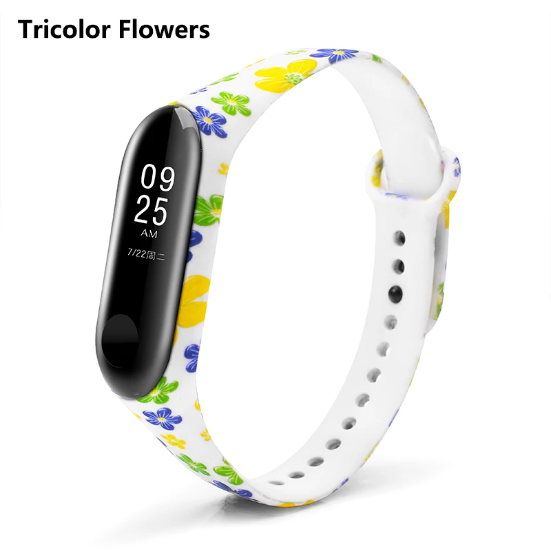 BOORUI mi band, 3 ремешка, силиконовый браслет с разнообразными цветами, браслет mi band, 3 ремешка, модный спортивный ремешок для xiaomi mi3 - Цвет: Tricolor flowers