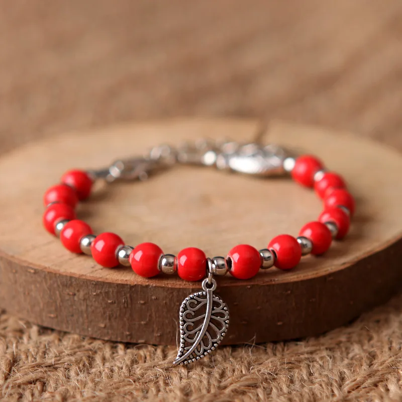 Ceramic Beaded Bracelet For Women Hollow Leaf Pendant Bracelets Men Charm Bangle Silver Color Beads Alloy Fish Open Bangles Gift | Украшения