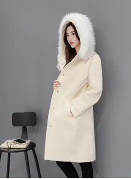 Высококлассное модное пальто, новая женская одежда, зимняя куртка, шерстяное пальто с капюшоном и меховым воротником, свободная кашемировая куртка большого размера, толстая 810 - Цвет: creamy-white