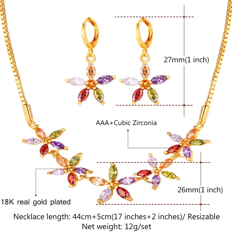 

Kpop Necklaces Earrings Sets For Women yellow Gold Color Colorful AAA+ Cubic Zircon High Quality Fashion Jewelry Sets NE077