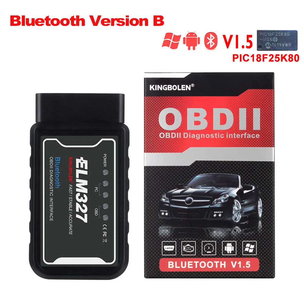 bluetooth Version B ELM327 Wifi Bluetooth V1.5 PIC18F25K80 чип OBD2 считыватель кодов ELM 327 V1.5 OBDII диагностический инструмент для Android/IOS/PC автоматический сканер - Цвет: bluetooth Version B