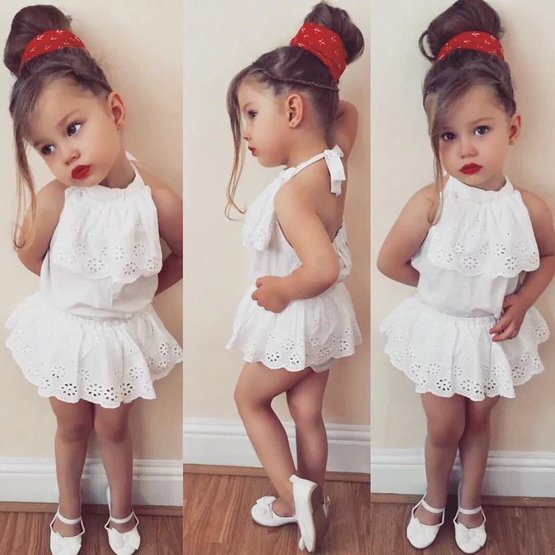 70-105cm Height Babygirls Summer Clothing Set Fashion Lace Collar White T-shirts+bodysuit Little Girls Sun-top+short Wear | Детская