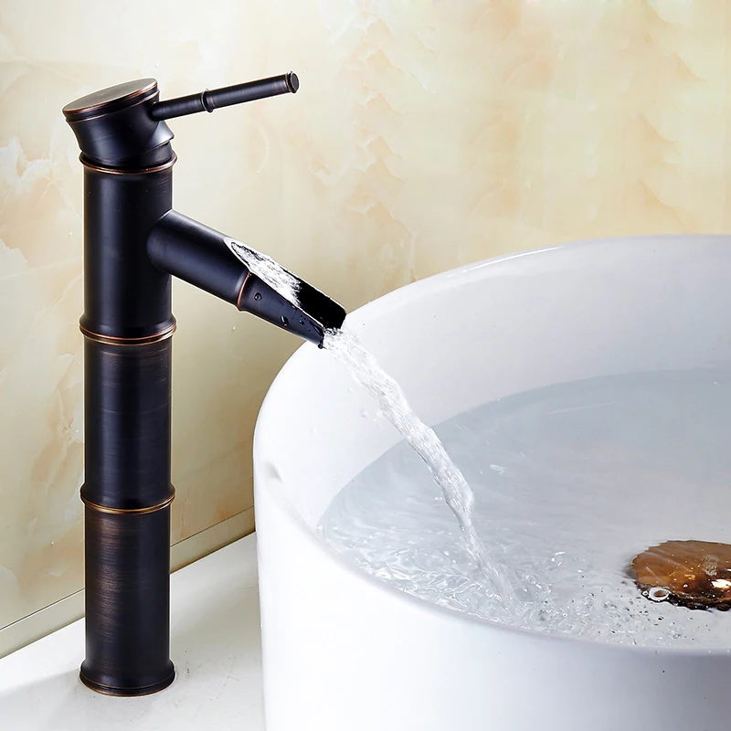 Смесители для умывальника черный латунный бамбуковый кран с высокой арокой
