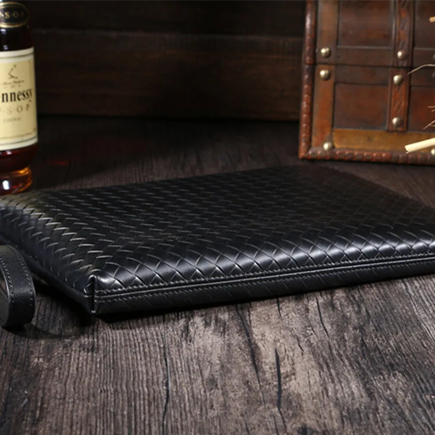 Beste Nieuwe Vintage Handtassen Weven Echt Leder Mannen Bag Organizer Tassen Geld Portemonnee Kaarthouder Telefoon Laptop Rits Opslag Handtas