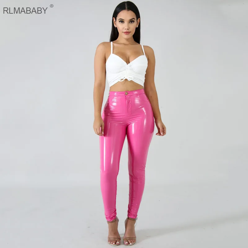 Женские брюки из искусственной кожи rlmaaby черные с высокой талией и пуговицами