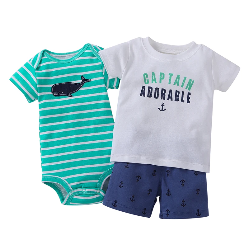 

Summer baby boy clothes set letter T shirt tops+rompers+shorts infant clothing newborn babies suit new born outfit costume 6-24M