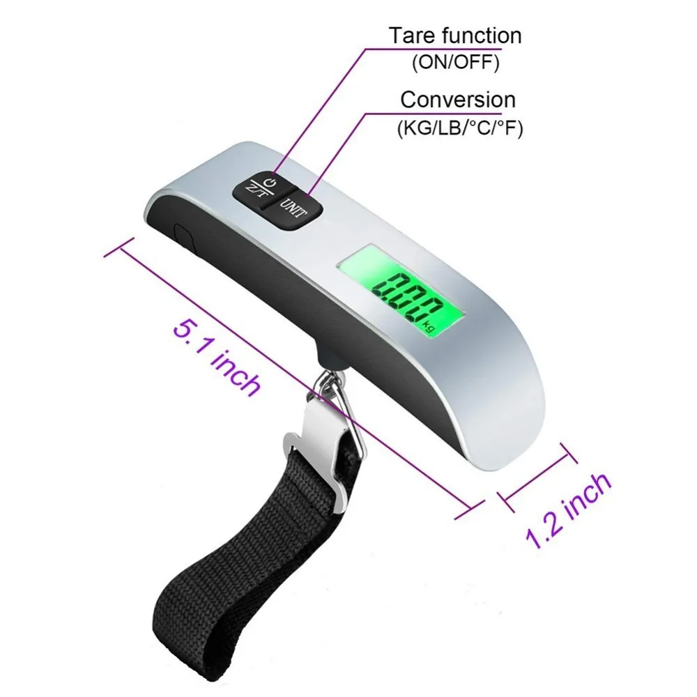 Цифровые электронные весы для багажа с ЖК-дисплеем 50кг/110lb портативные чемоданов