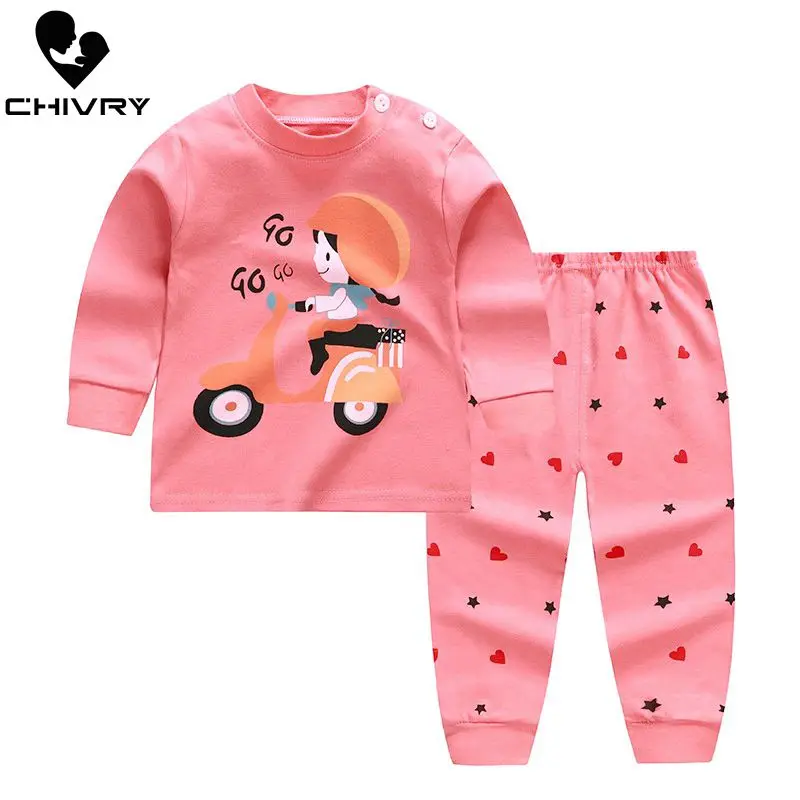 Kids Boys Girls Pajama Sets Cartoon Print Long Sleeve O-Neck Cute T-Shirt Tops with Pants Toddler Baby Autumn Sleeping Clothes