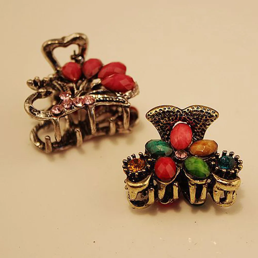 Случайный!! 1 шт. винтажный металлический бабочка маленький мини зажим для волос клешня ретро кристальный ринестон волосинка ювелирные аксессуары.