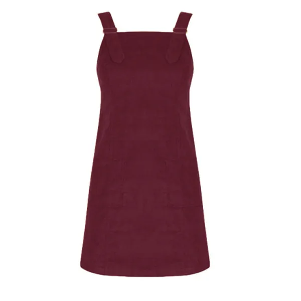 Wine Red Мода, женские комбинезоны, платья, подштанники, вельветовое ТРАПЕЦИЕВИДНОЕ ПЛАТЬЕ на бретелях, модное повседневное элегантное женское мини-платье, однотонное Vestidos - Цвет: Wine Red