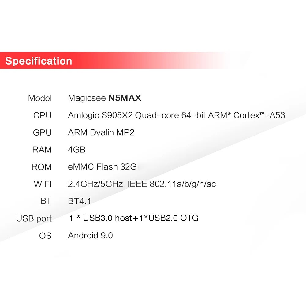 Magicsee N5 Max ТВ приставка Android 9,0 Amlogic S905X2 2 ГБ/16 ГБ 4 ГБ/32 ГБ rom ТВ приставка 2,4 ГГц+ 5 ГГц Wifi BT4.1 4K Smart медиаплеер