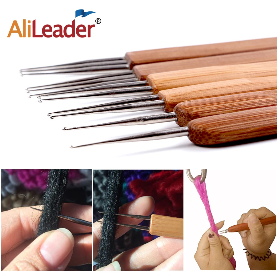 AliLeader 3 шт./компл. бамбуковой ручкой крючком иглы 0,5 мм крючком, дредлоки, для увеличения объема, «кроше» крюковые иглы для дреды один двойной тройной головкой