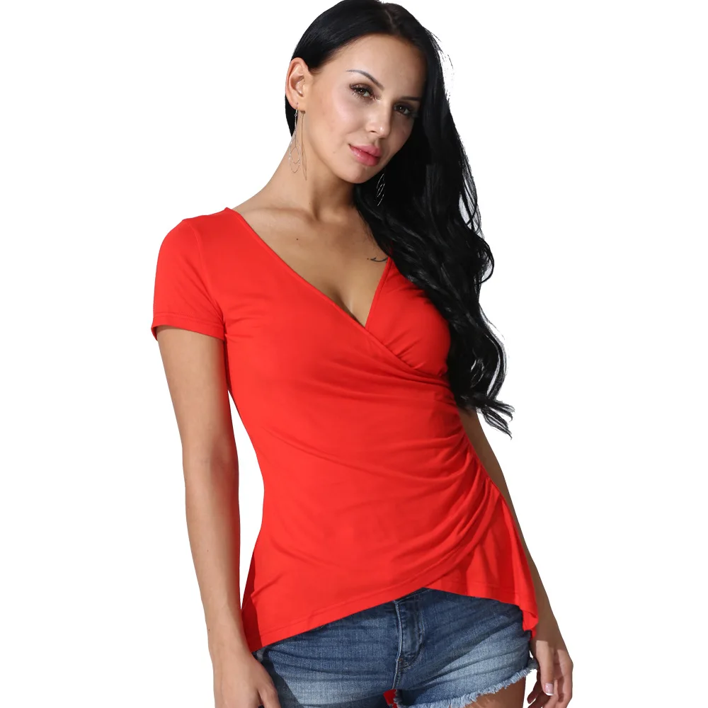 2018 новые красные с короткими рукавами Футболки Для женщин трикотаж мягкость|t-shirt