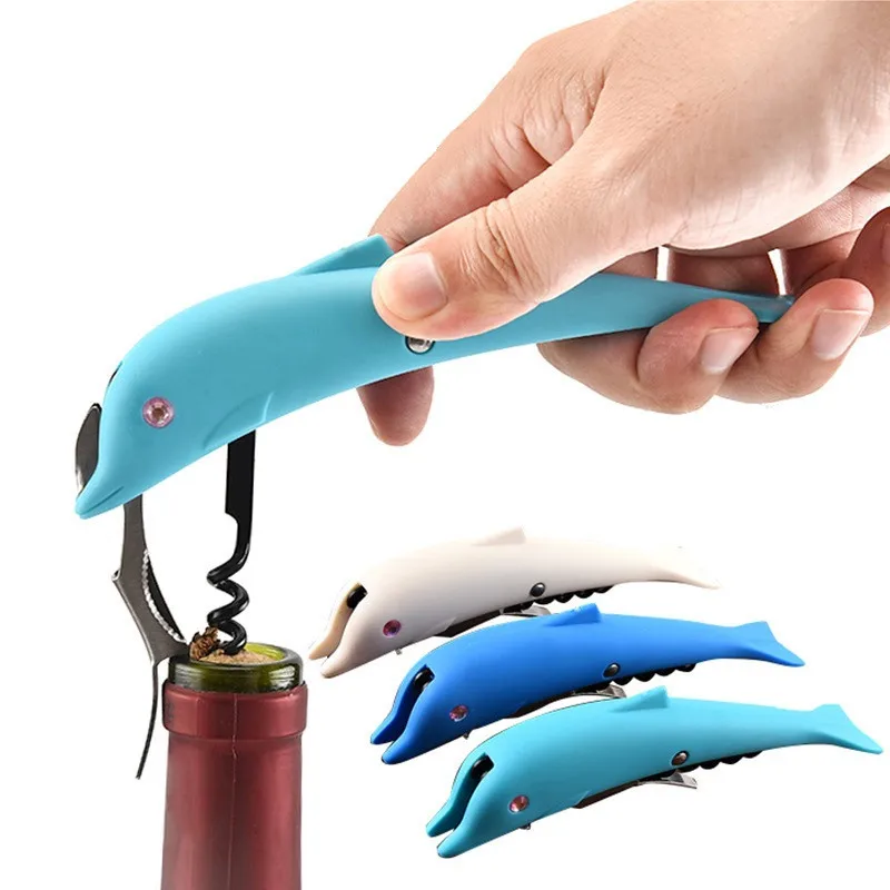 

100pcs/lot High Quality Creative Dolphin Cork Screw Corkscrew MultiFunction Wine Bottle Cap Opener Beer Bottle Opener