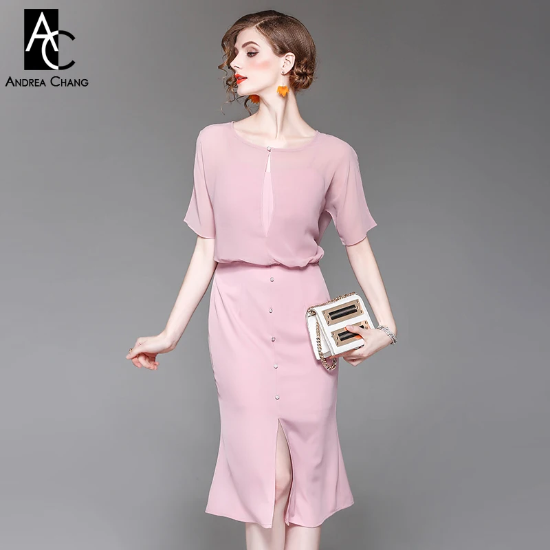 Весна-осень женские модельные Сапоги выше колена длиной до икры розовое платье