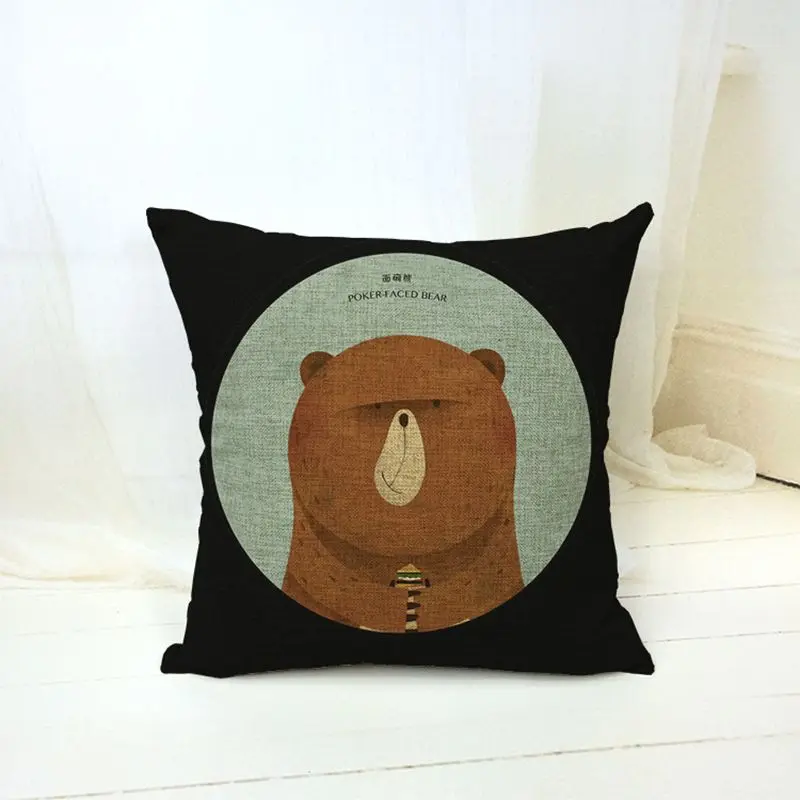 Забавные мультяшные животные из хлопка и льна наволочки для диванов кофейни