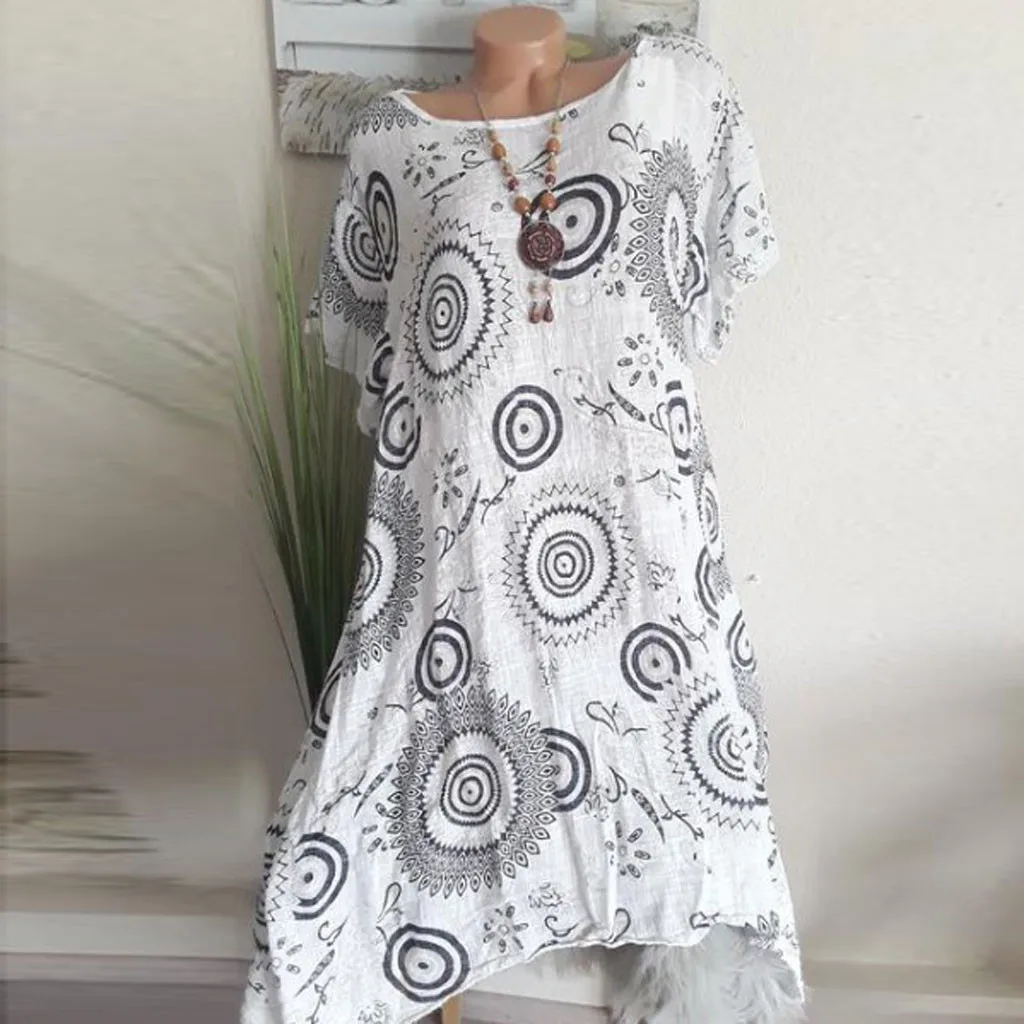 Платье женское длинное повседневное с коротким рукавом и принтом|Женские платья|