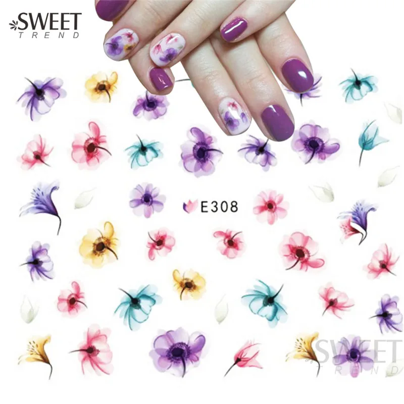 1 лист фиолетовых модных узоров стикеры 3D на ногти Nail Art наклейки для ногтей