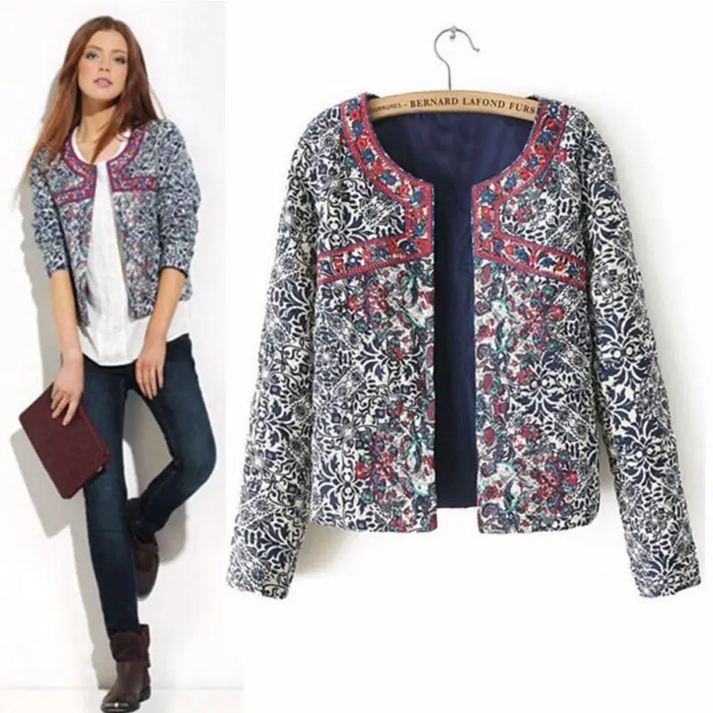 Женская куртка с принтом сине-Белое Женское пальто вышивкой зимние хлопковые