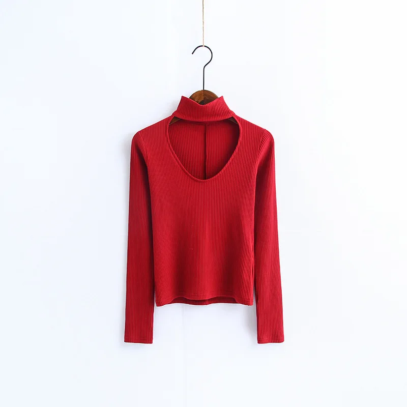 Более 2017 Цветов Твердые Холтер Передняя Отверстие Регулярное Ребро Футболка С