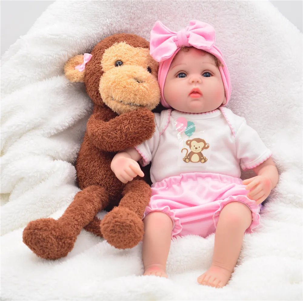 

popular 40cm soft silicone dolls reborn baby dolls and Monkey plush toy bebe reborn menina bonecas Blue eyes mini DIY toy dolls