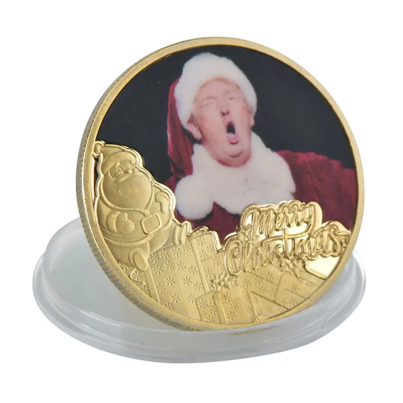 5 шт./лот рождественские коллекционные монеты Дональд Трамп Санта Клаус Золотая