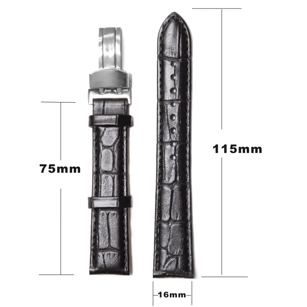 16 мм черный ремешок для часов из натуральной кожи унисекс Croco WB1037D16GB|watch band strap|band