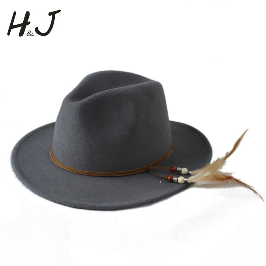 Женская шерстяная Панама унисекс 100% шерсти шляпа с повязкой на голову джазовая