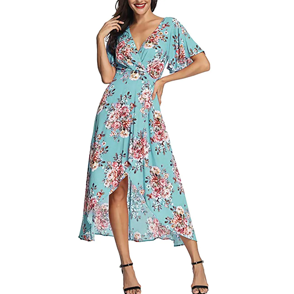 SAGACE Sexy Women Dress 2019 Summer V Neck Short Sleeve Floral Print Beach Party Wedding Long new | Женская одежда