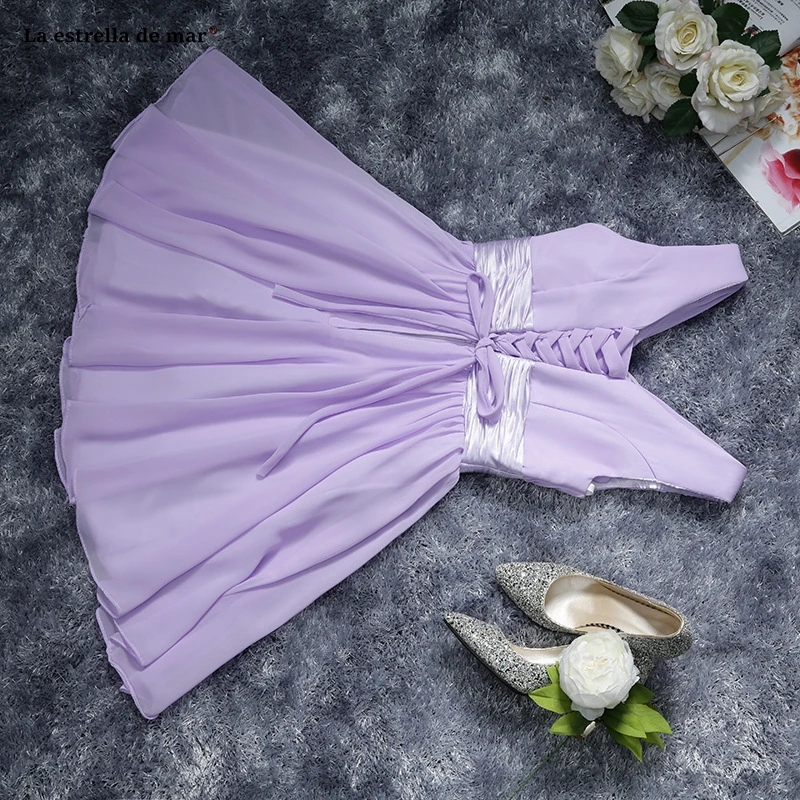 Vestido madrinha Новое шифоновое сексуальное ТРАПЕЦИЕВИДНОЕ ПЛАТЬЕ С v-образным вырезом цвета шампанского, бирюзового, Королевского синего, фиолетовое платье для невесты короткое недорогое свадебное платье