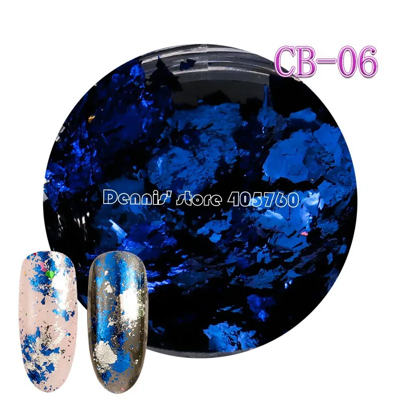 CB06 1 JAR Красочные Алюминий нерегулярные голографический Блеск Фольга косметическая пудра блёстки ногтей зеркало блестки, пайетки маникюр Советы CB - Цвет: CB06