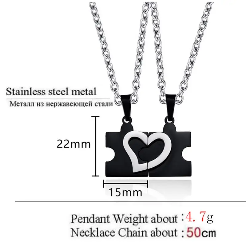 ZFVB Lovers Necklaces Women Men's Stainless Steel Black color Couple Romantic Heart Necklace Pendants Statement Jewelry Bijoux |